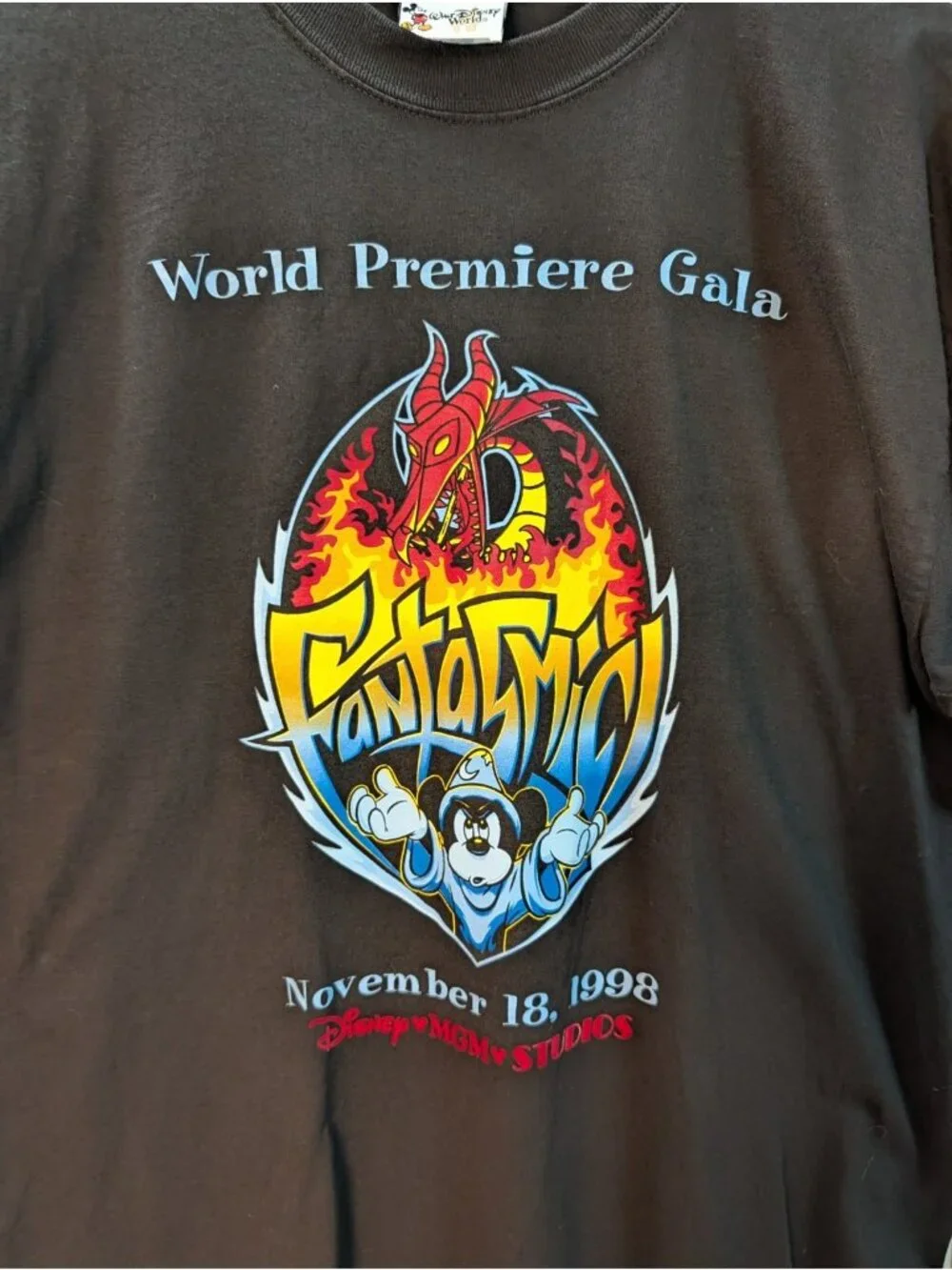 Vintage Disney World Fantasmic Premier Dragon Mickey T Shirt Mens 1998 XL
